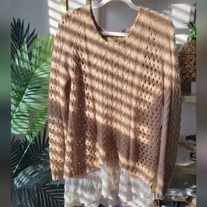 Vestique Cable Knit and Lace Tan Fall Sweater in Size Small